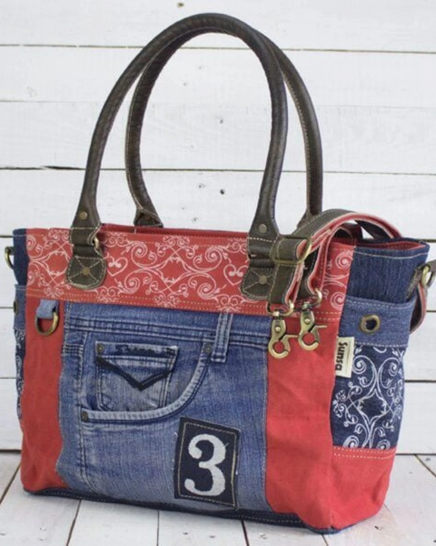 Sunsa Handtasche Jeans Nachhaltige Schultertasche große Jeanstasche – Ansicht 4