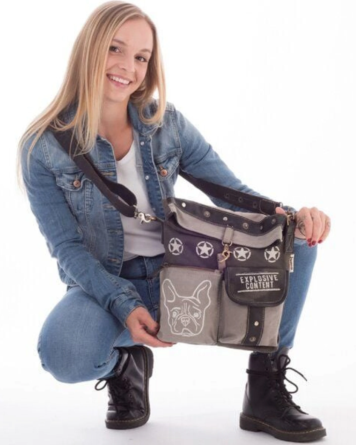Sunsa Umhängetasche Canvas Tasche graue Schultertasche große Damentasche – Ansicht 4