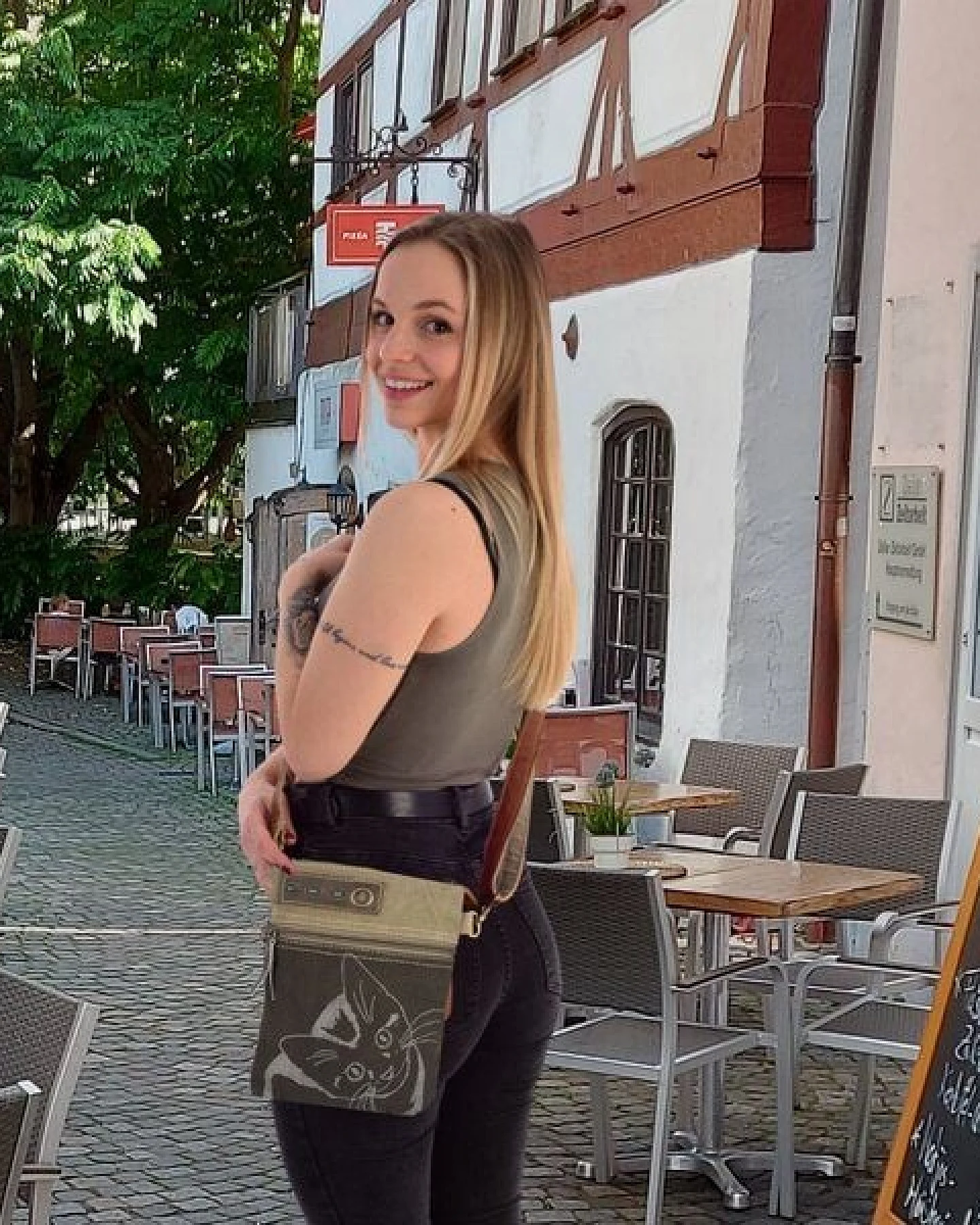 Sunsa kleine Tasche Canvas Umhängetasche Katzenmotive Schultertasche braune Crossbody Bag – Ansicht 2
