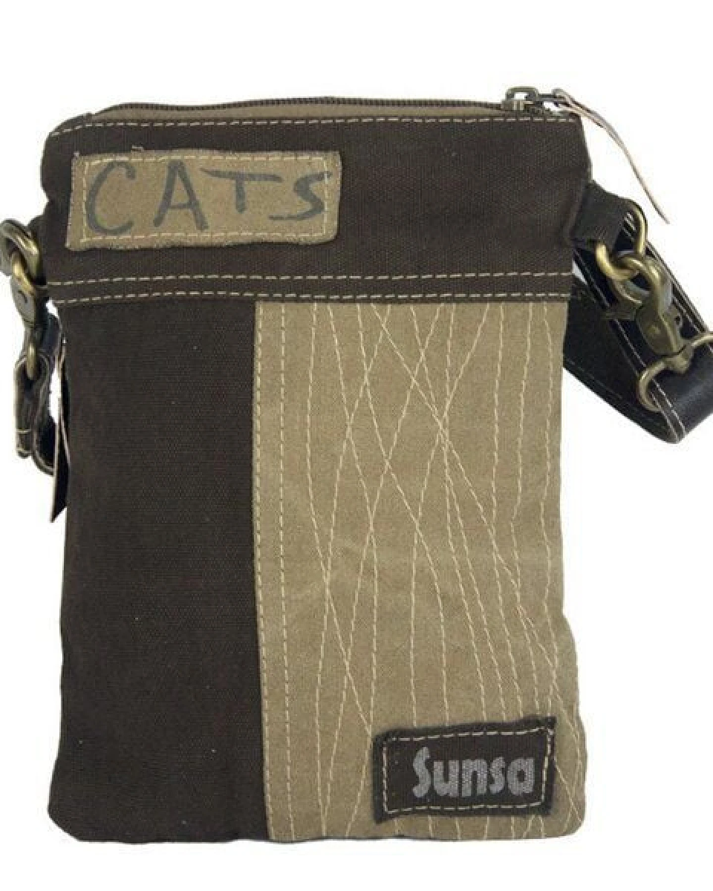 Sunsa kleine Tasche Canvas Umhängetasche Katzenmotive Schultertasche braune Crossbody Bag – Ansicht 3