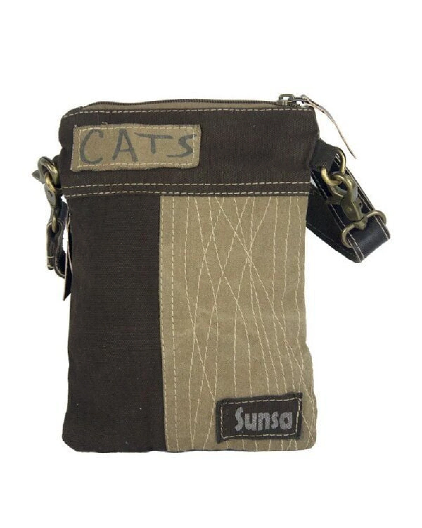 Sunsa kleine Tasche Canvas Umhängetasche Katzenmotive Schultertasche braune Crossbody Bag – Ansicht 3