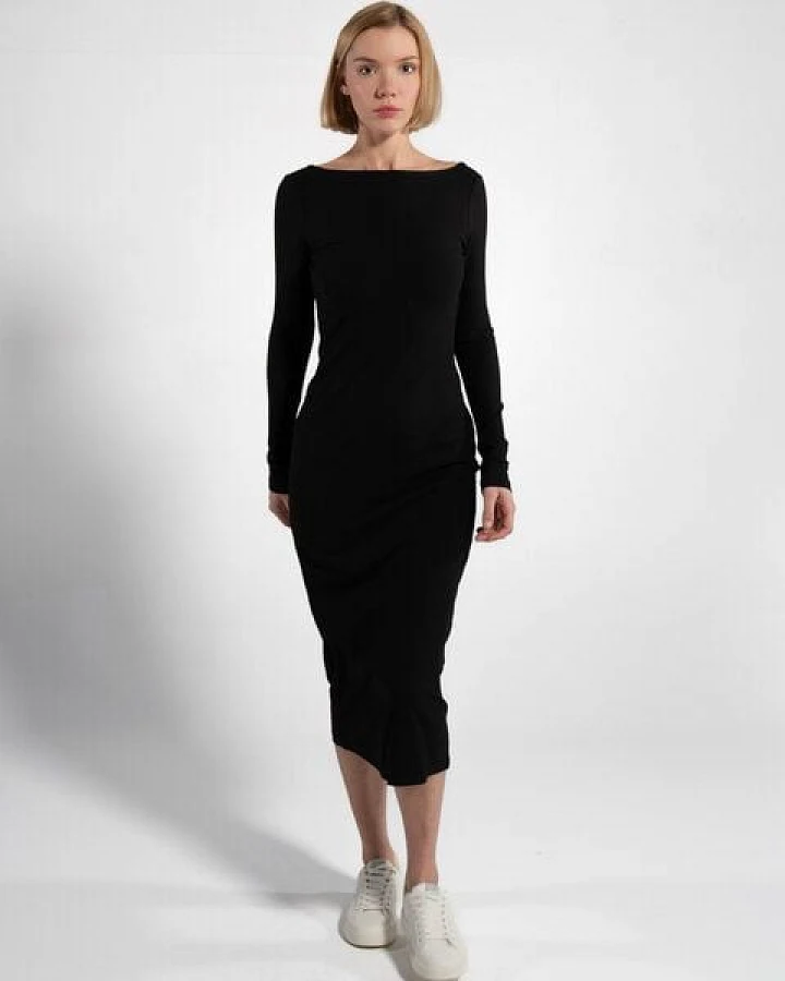 GORG Geripptes Damen-Langarmkleid aus Bio-Baumwolle & TENCEL Modal