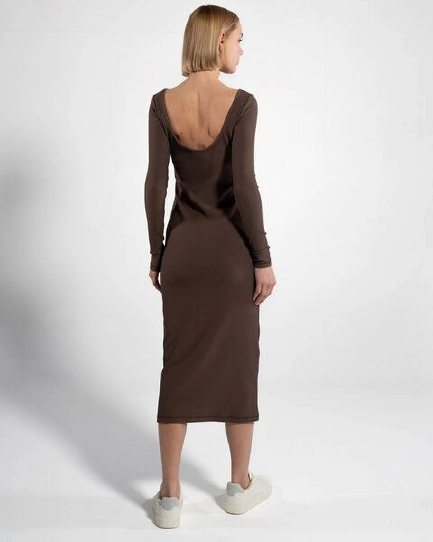 GORG Geripptes Damen-Langarmkleid aus Bio-Baumwolle & TENCEL Modal – Ansicht 3
