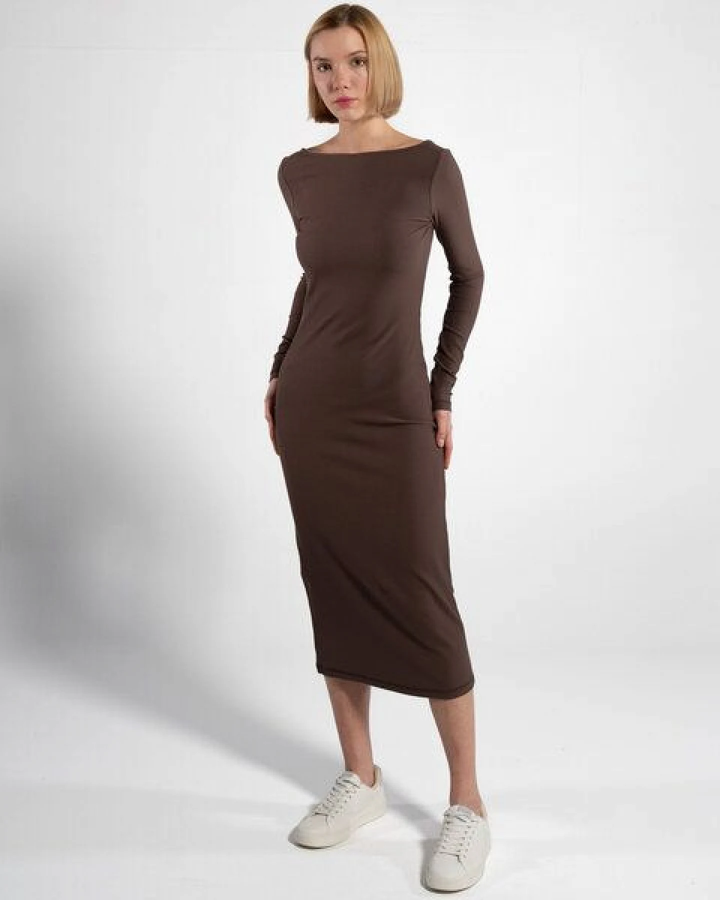 GORG Geripptes Damen-Langarmkleid aus Bio-Baumwolle & TENCEL Modal – Ansicht 3