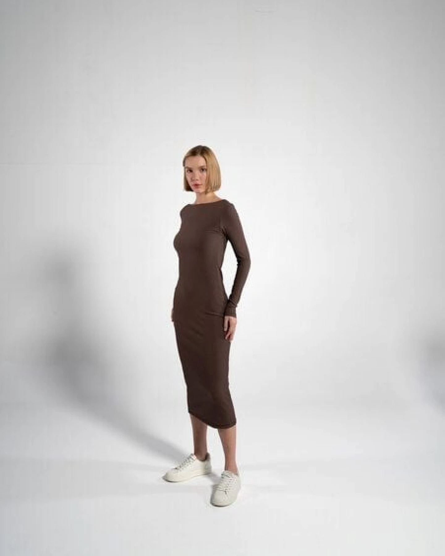 GORG Geripptes Damen-Langarmkleid aus Bio-Baumwolle & TENCEL Modal – Ansicht 4