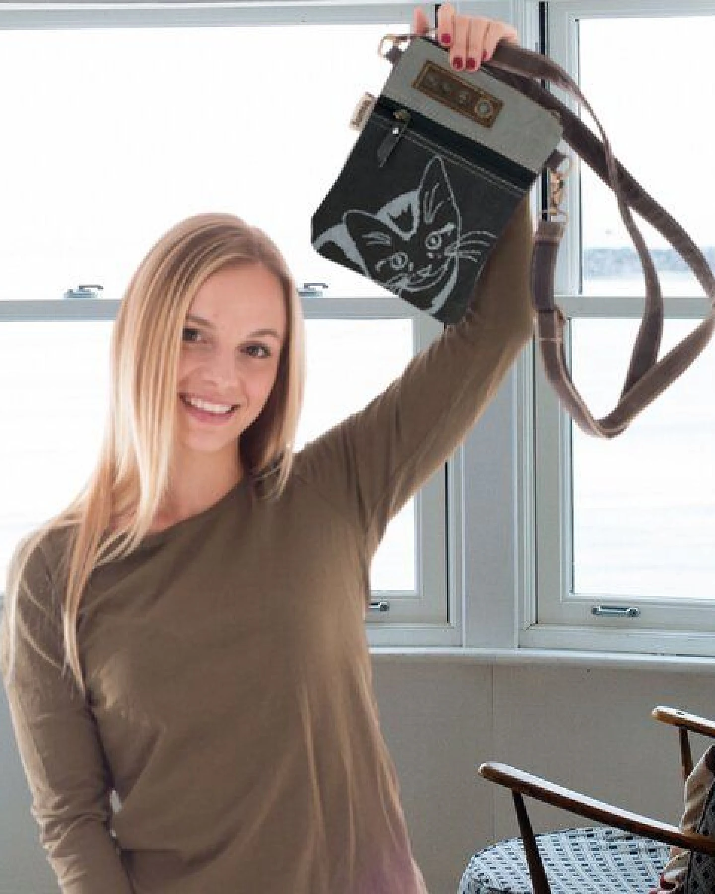 Sunsa kleine Tasche Canvas Umhängetasche Katzenmotive Schultertasche schwarze Crossbody Bag – Ansicht 2