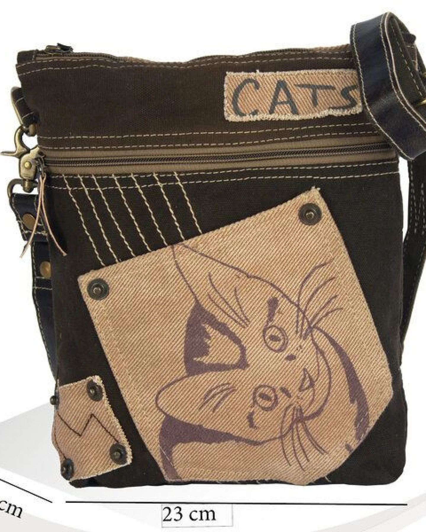 Sunsa Umhängetasche Canvas Tasche Katzenmotive Schultertasche braune Crossbody Bag – Ansicht 3