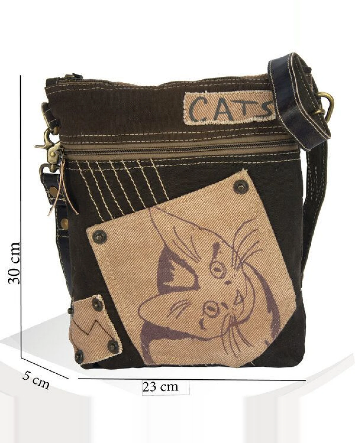 Sunsa Umhängetasche Canvas Tasche Katzenmotive Schultertasche braune Crossbody Bag – Ansicht 3