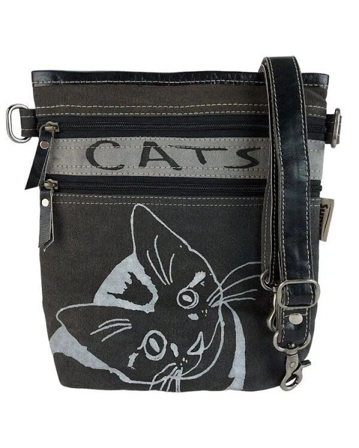 Sunsa Umhängetasche Canvas Tasche Katzenmotive Schultertasche braune Crossbody Bag