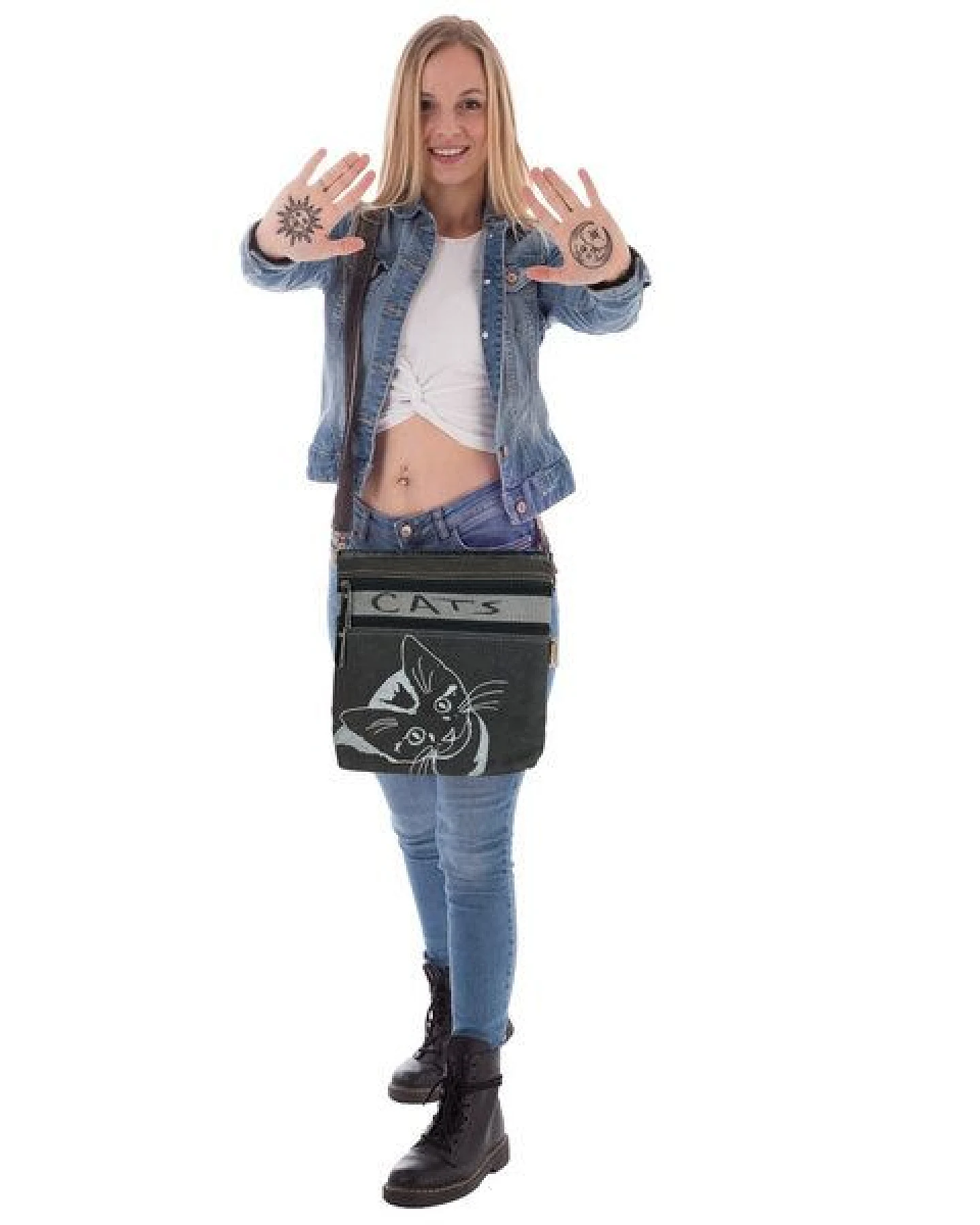 Sunsa Umhängetasche Canvas Tasche Katzenmotive Schultertasche braune Crossbody Bag – Ansicht 4