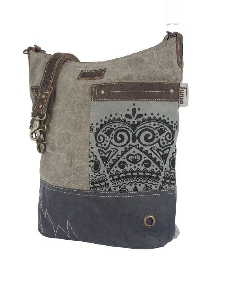 Sunsa Damen Umhängetasche graue Canvas Crossbody Hobo Tasche, Mandala Motiv