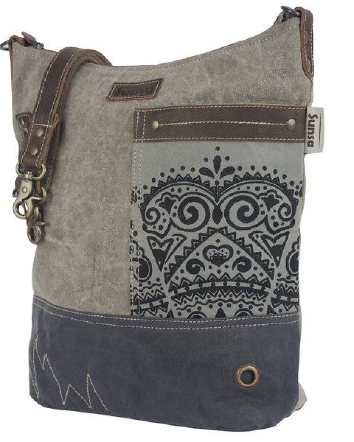 Sunsa Damen Umhängetasche graue Canvas Crossbody Hobo Tasche, Mandala Motiv