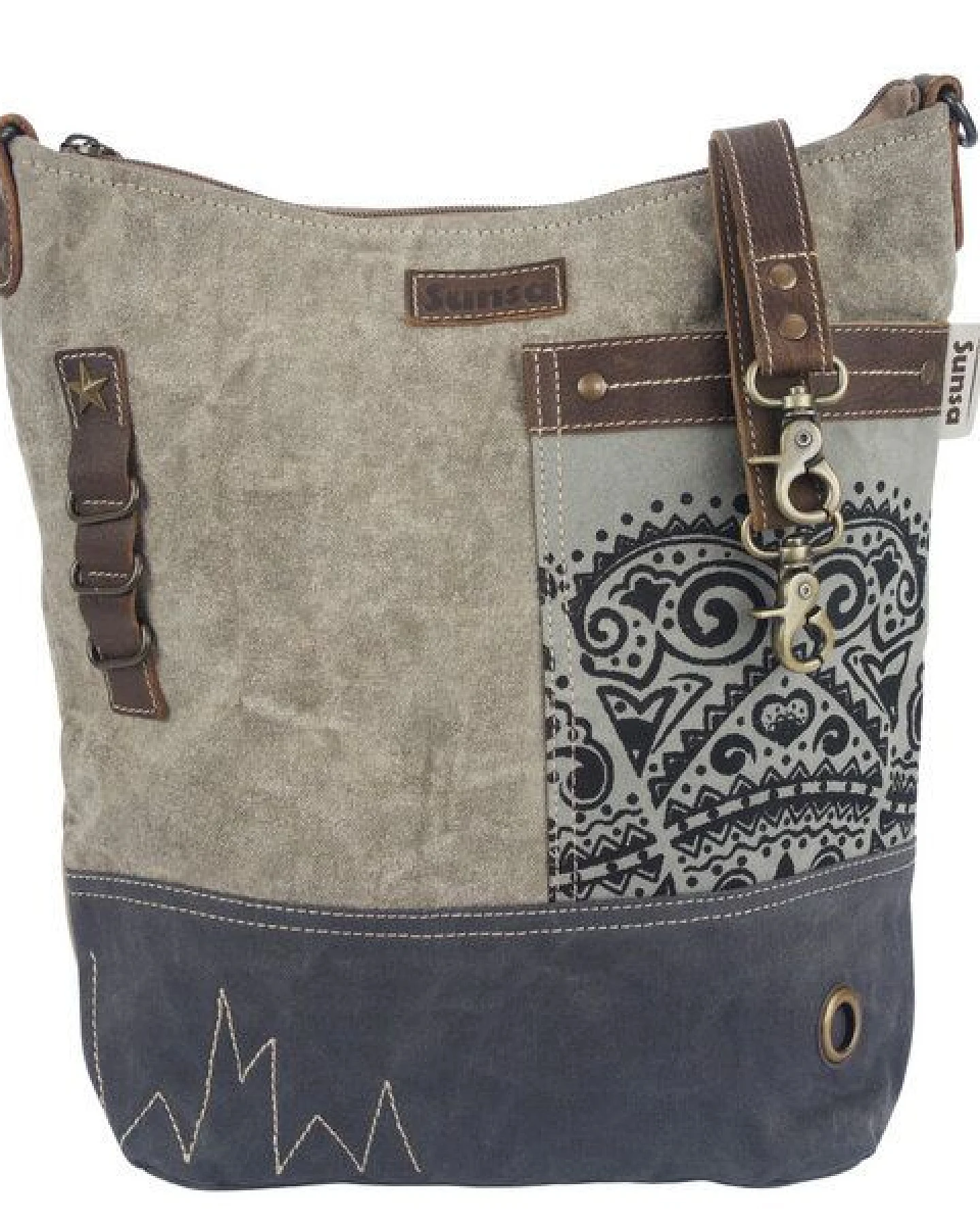 Sunsa Damen Umhängetasche graue Canvas Crossbody Hobo Tasche, Mandala Motiv – Ansicht 2