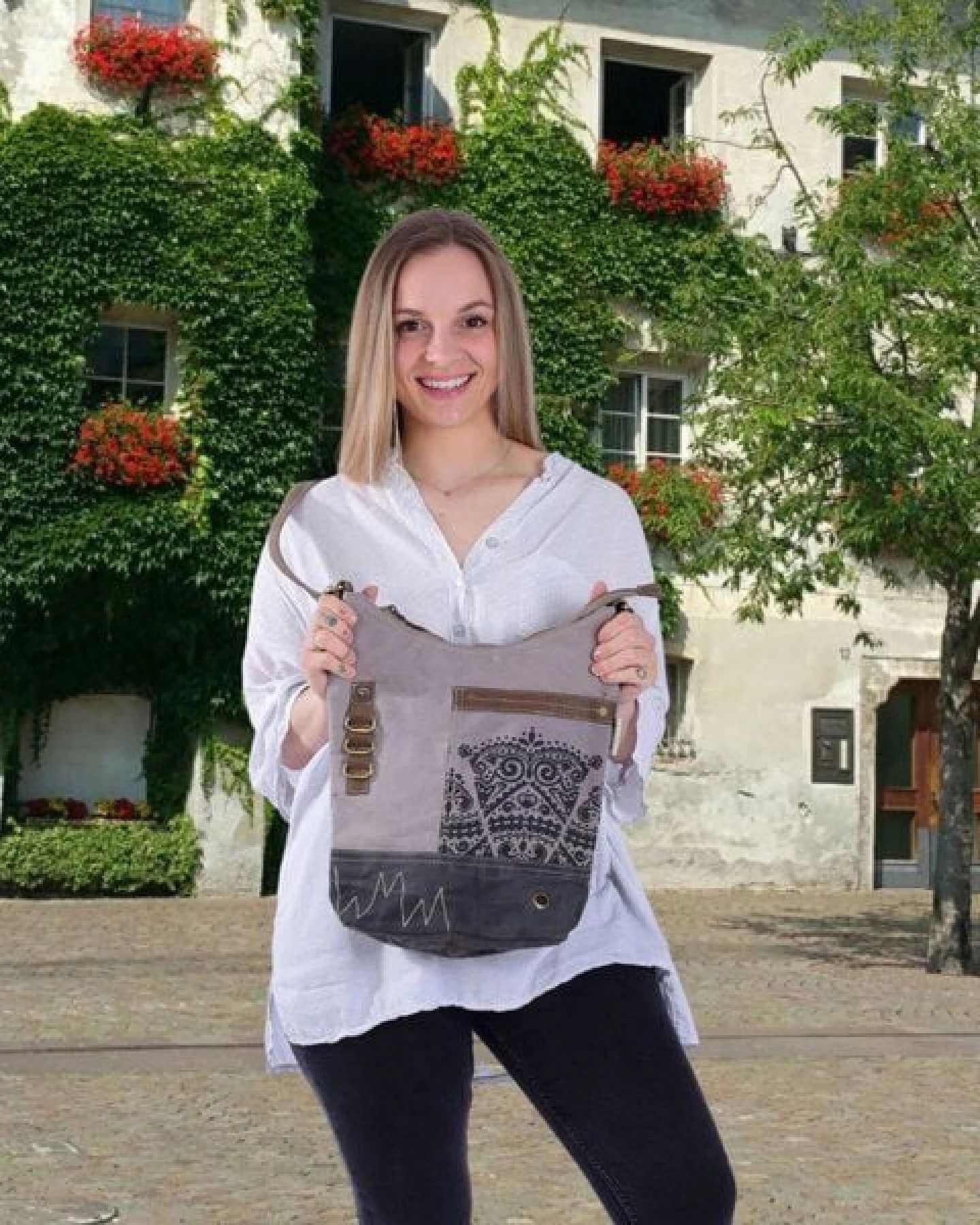 Sunsa Damen Umhängetasche graue Canvas Crossbody Hobo Tasche, Mandala Motiv – Ansicht 3