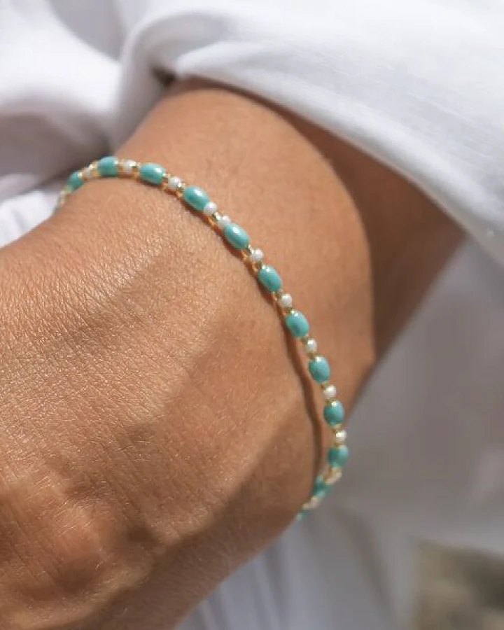 juni Sommer Perlenarmband "Tropical" in neon orange, türkis oder golden - mit veganen Reiskorn Perlen