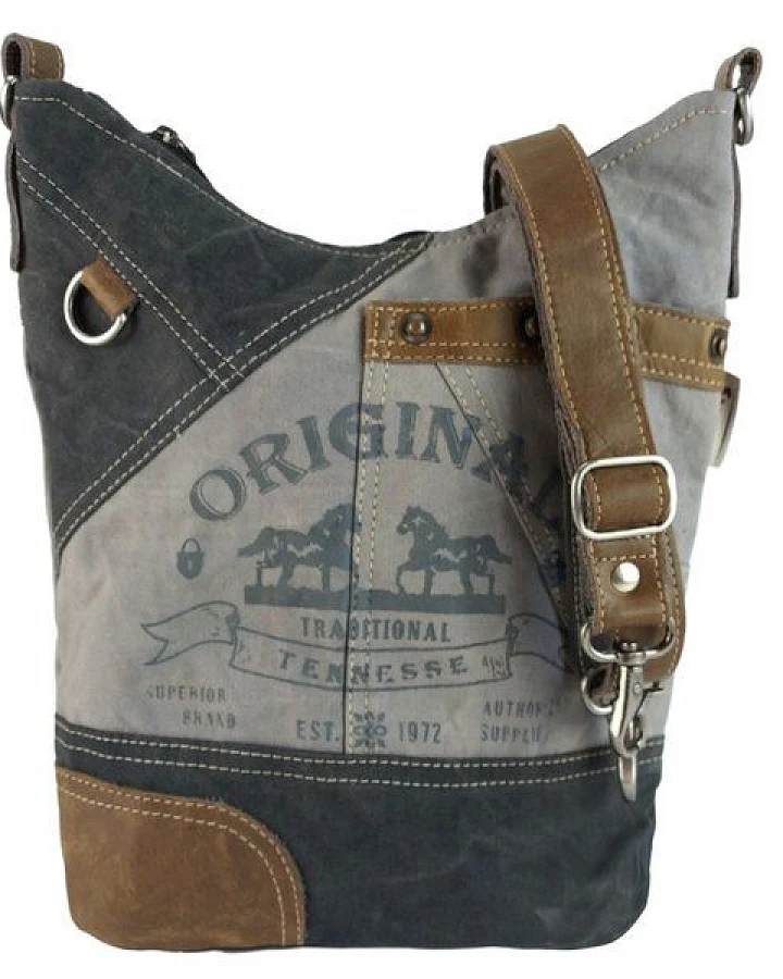 Sunsa Hobo Tasche Canvas Umhängetasche mit Pferdemotiv graue Schultertasche