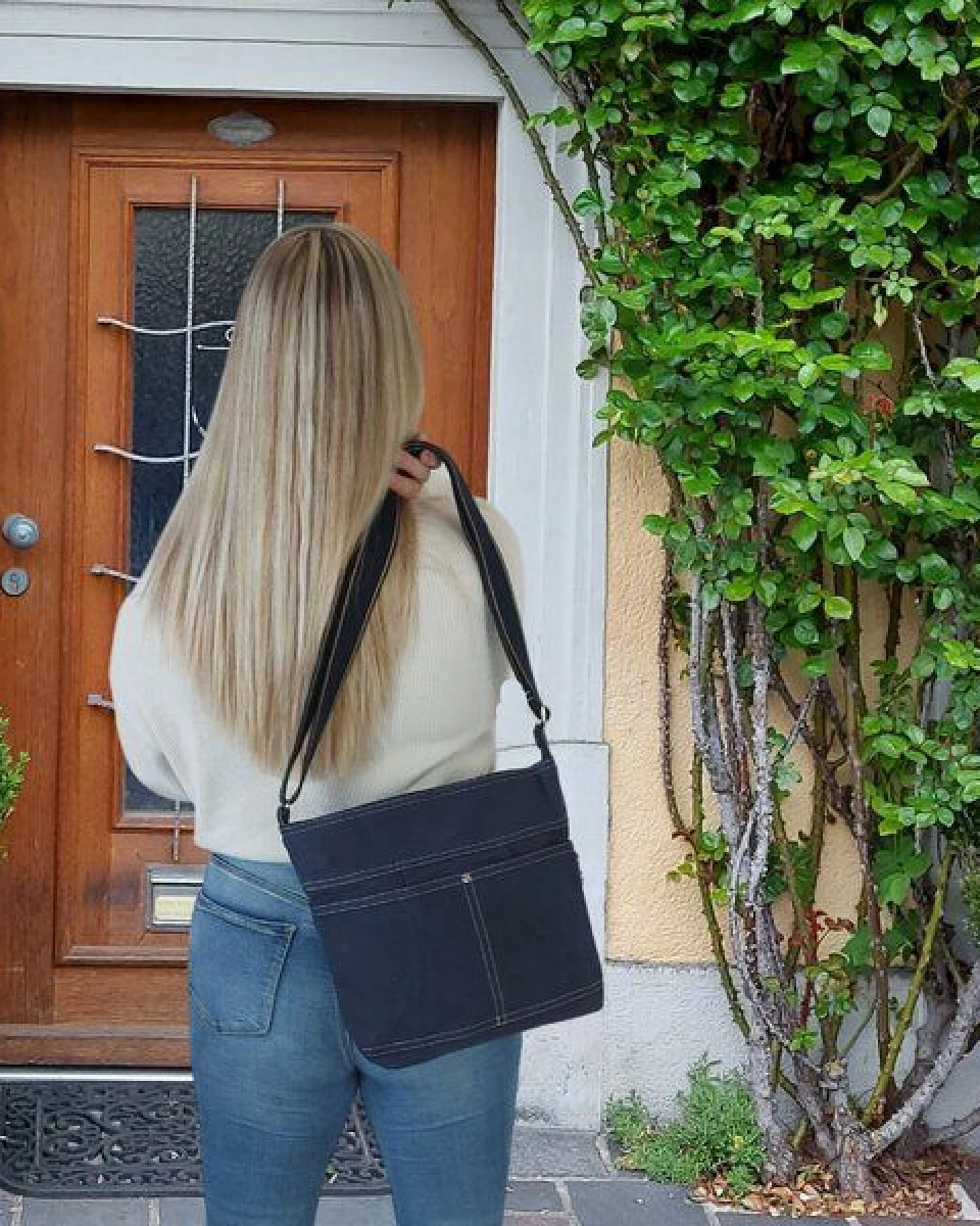 Domelo gewachste Canvas Umhängetasche. Damen wasserabweisende blaue Hobo Tasche – Ansicht 2