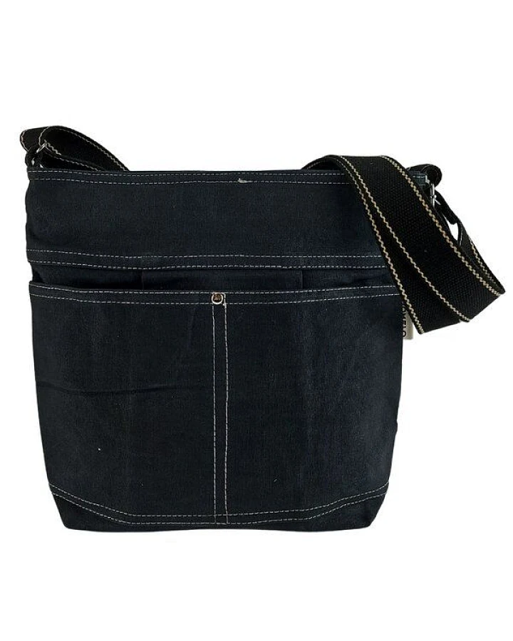 Domelo gewachste Canvas Umhängetasche. Damen wasserabweisende schwarze Hobo Tasche