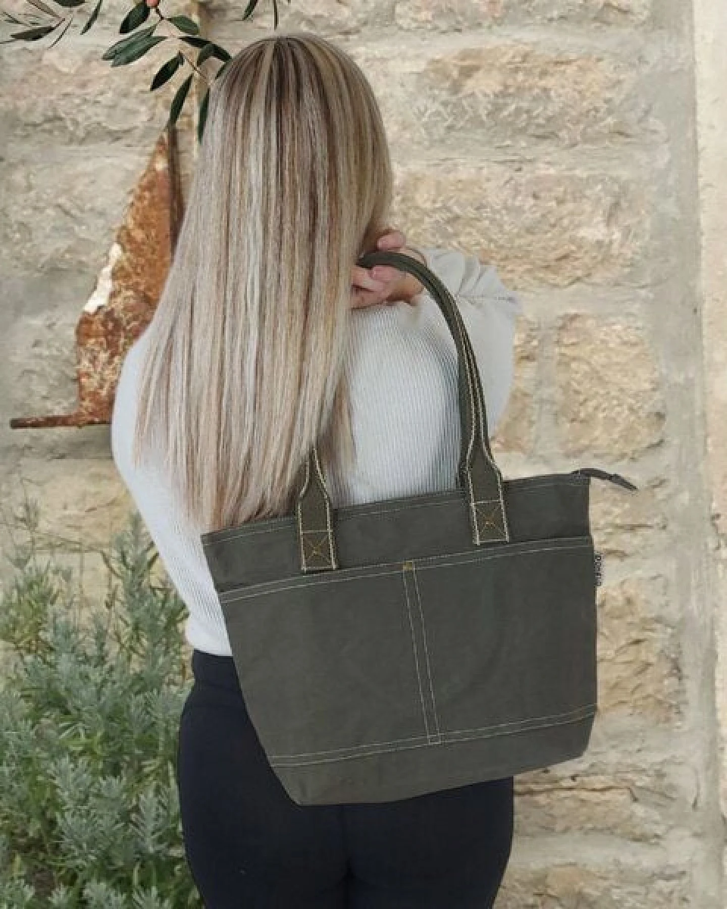 Domelo Damen Shopper. Dunkelblaue wasserabweisende Handtasche, gewachste Canvas Schultertasche – Ansicht 3