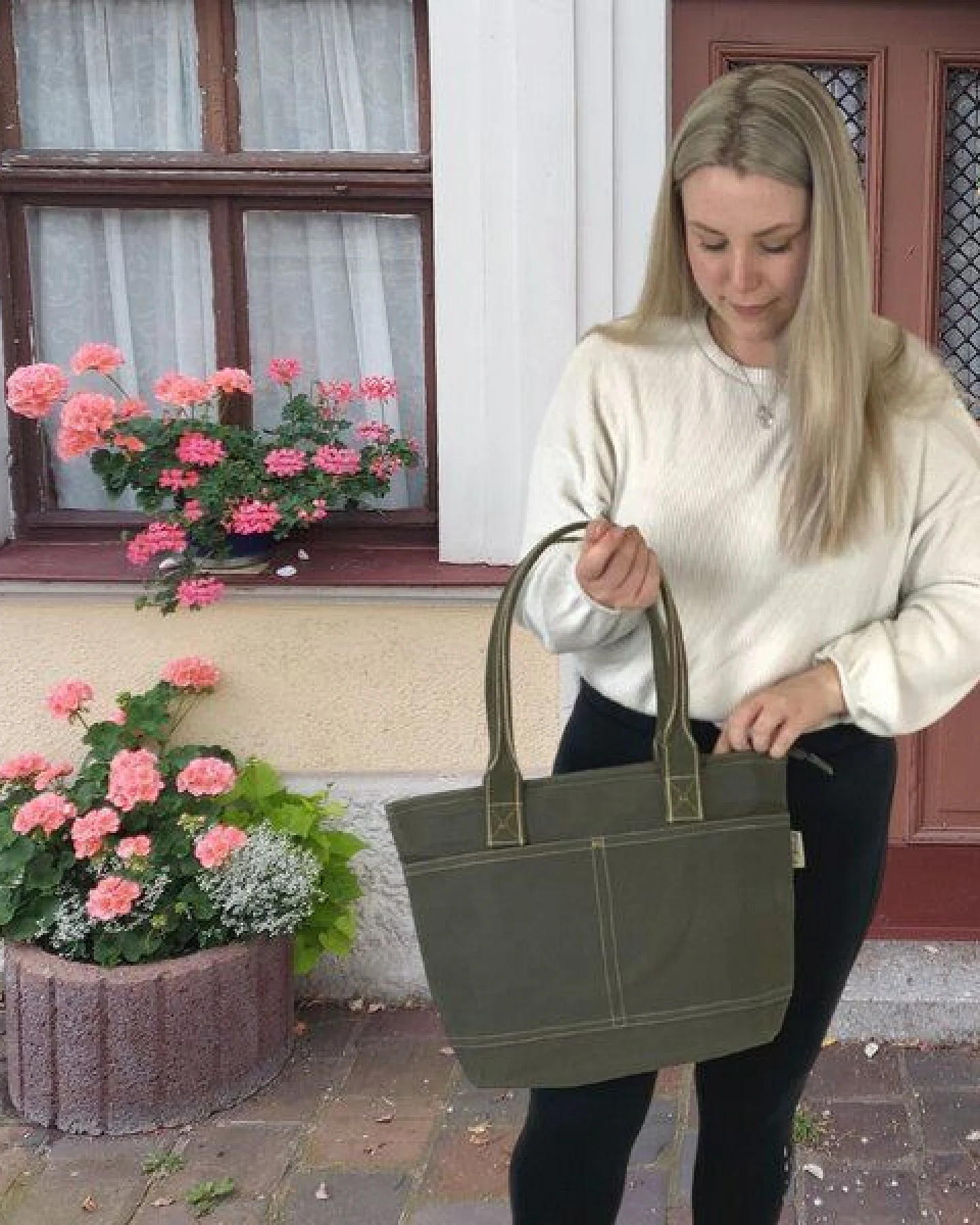 Domelo Damen Shopper. Dunkelblaue wasserabweisende Handtasche, gewachste Canvas Schultertasche – Ansicht 2
