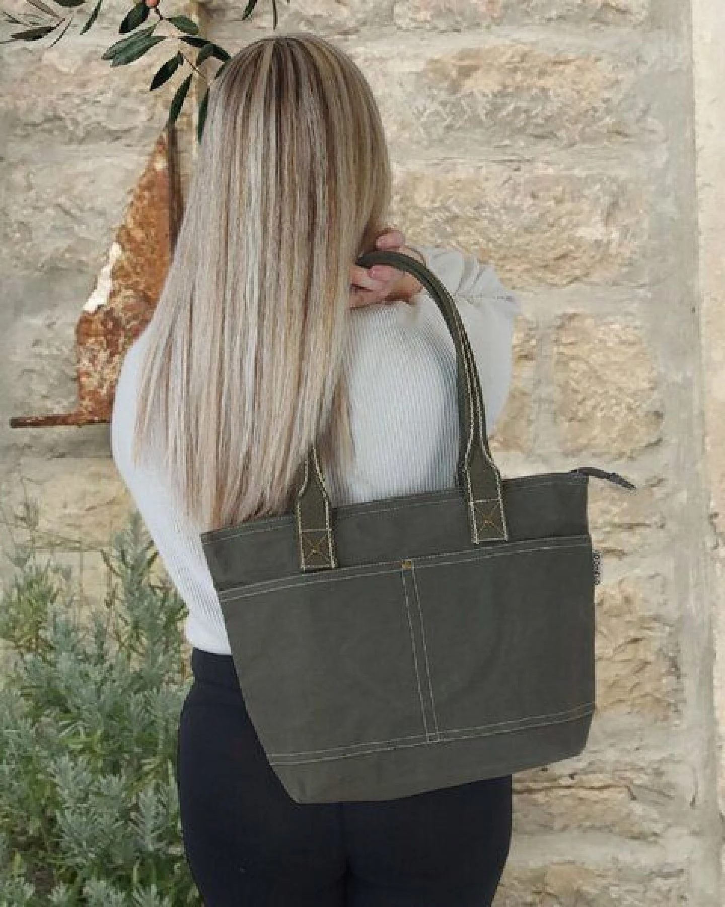 Domelo Damen Shopper. Dunkelblaue wasserabweisende Handtasche, gewachste Canvas Schultertasche – Ansicht 3