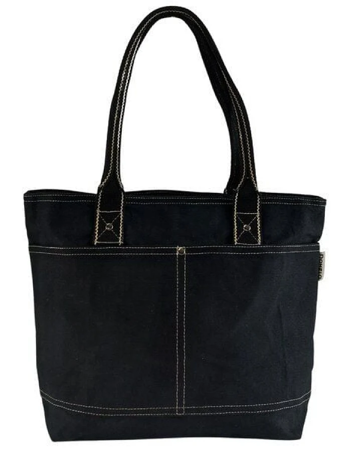 Domelo Damen Shopper. Dunkelblaue wasserabweisende Handtasche, gewachste Canvas Schultertasche