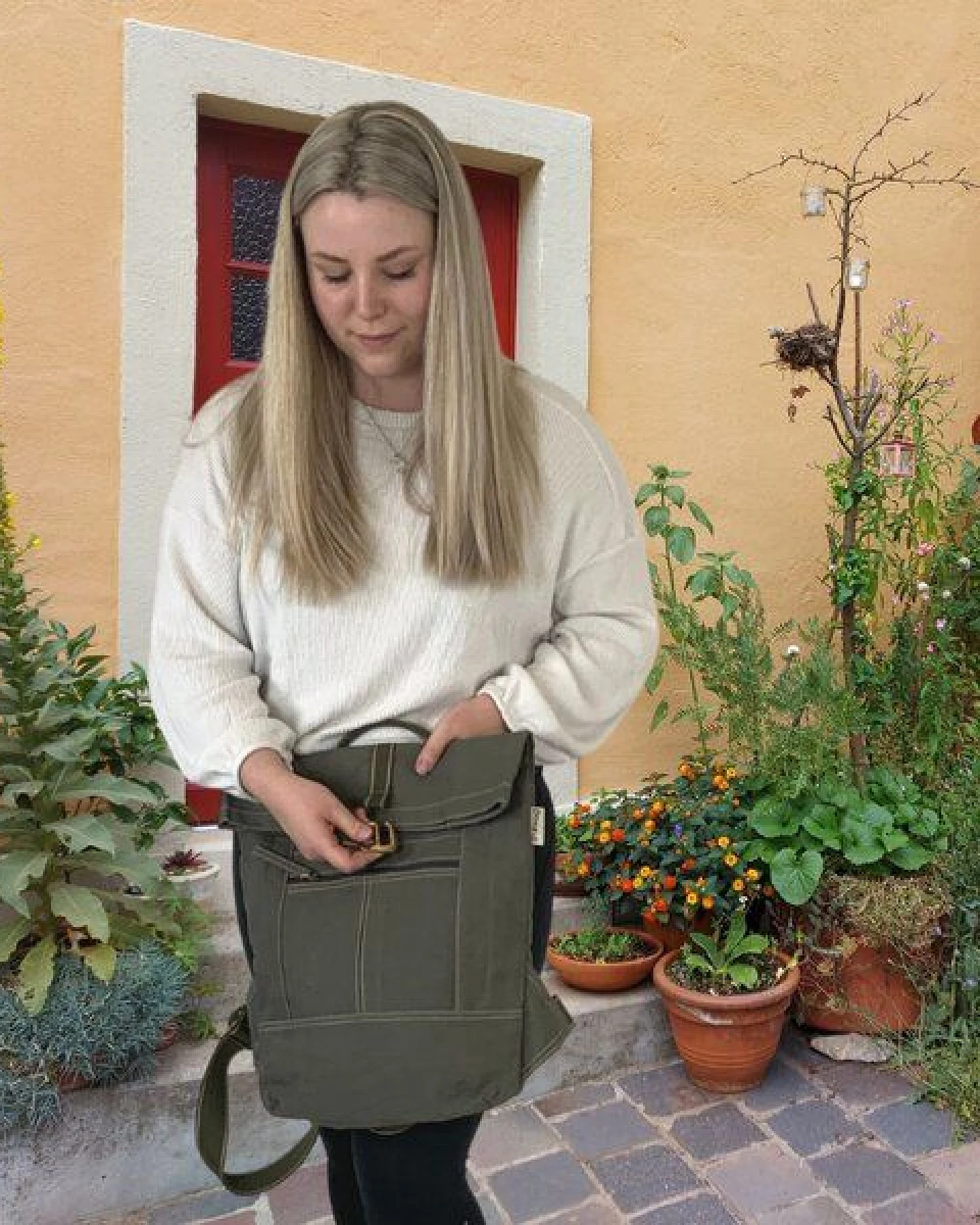 Domelo Rucksack. Dunkelblaue wasserabweisende Unisex Backpack, gewachste Canvas Ranzen – Ansicht 2