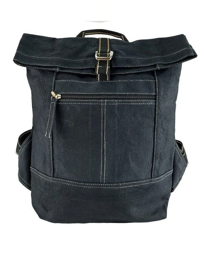 Domelo Rucksack. Dunkelblaue wasserabweisende Unisex Backpack, gewachste Canvas Ranzen