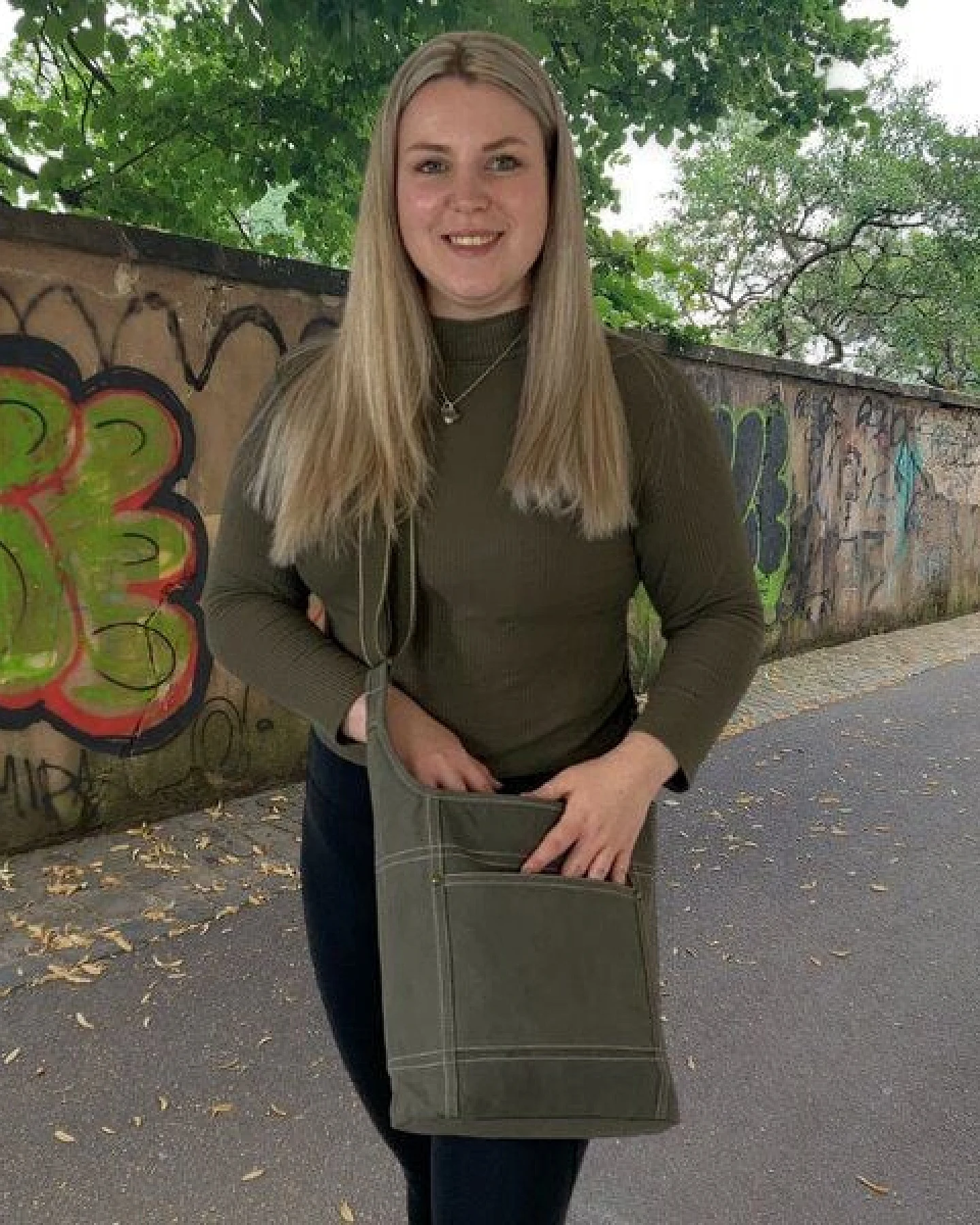 Domelo Damen Umhängetasche. Khaki grün wasserabweisende Hobo Tasche, gewachste Canvas Schultertasche – Ansicht 2