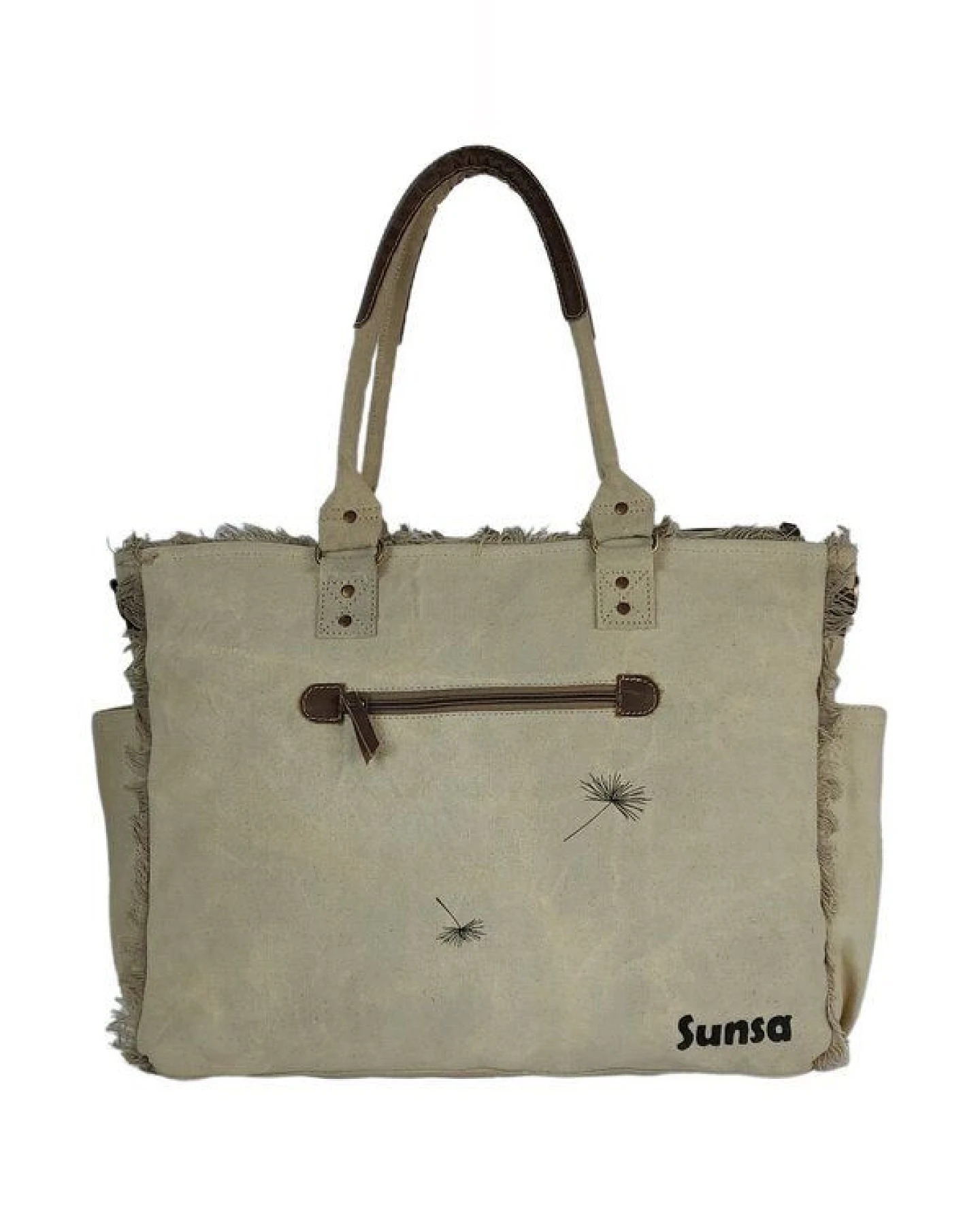 Sunsa Vintage Tasche XXL Handtasche Beige Shopper Canvas Weekender Bag Badetasche – Ansicht 3