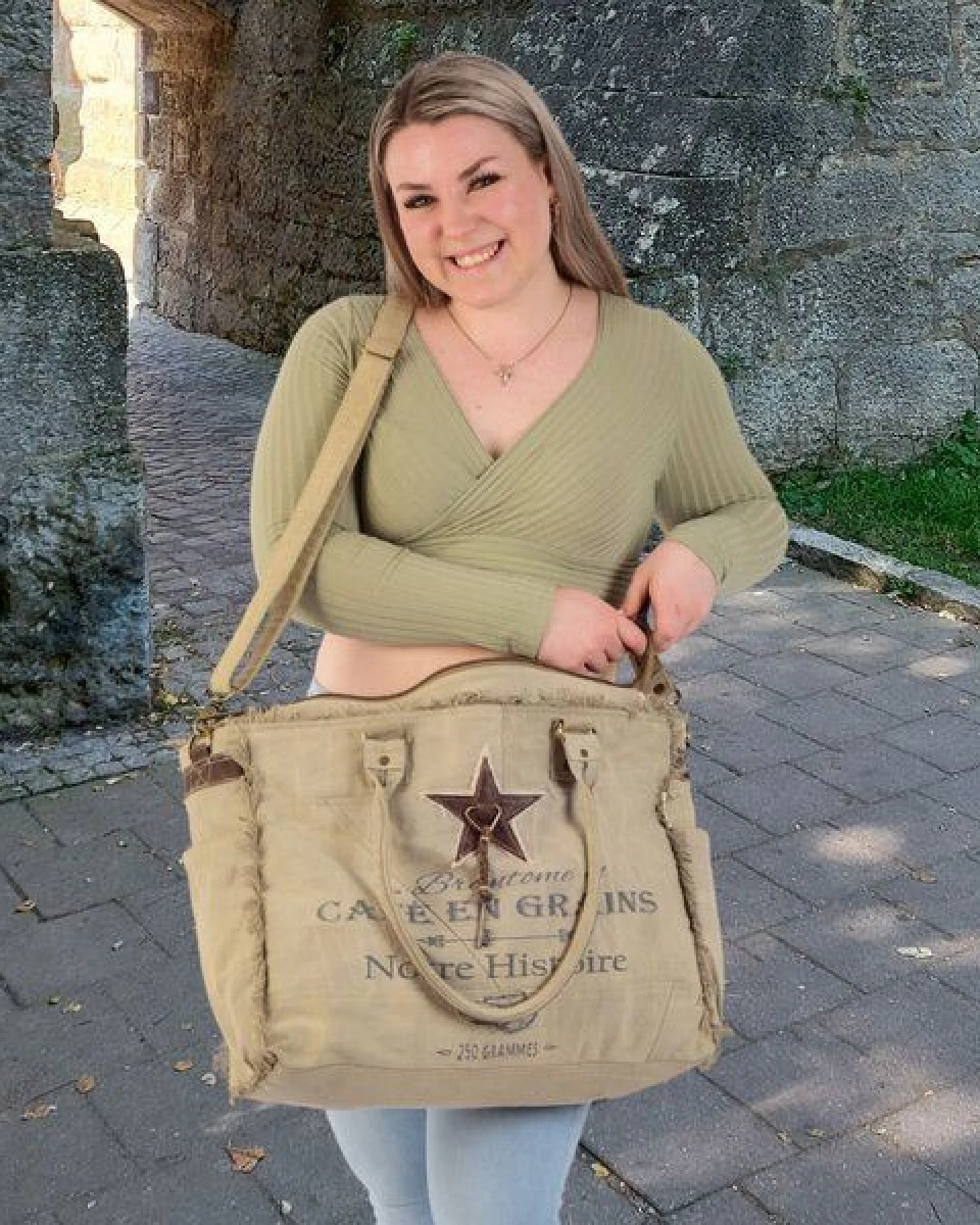 Sunsa Vintage Tasche. XXL Handtasche Canvas Weekender große Sporttasche/ Badetasche. Beige Shopper – Ansicht 2