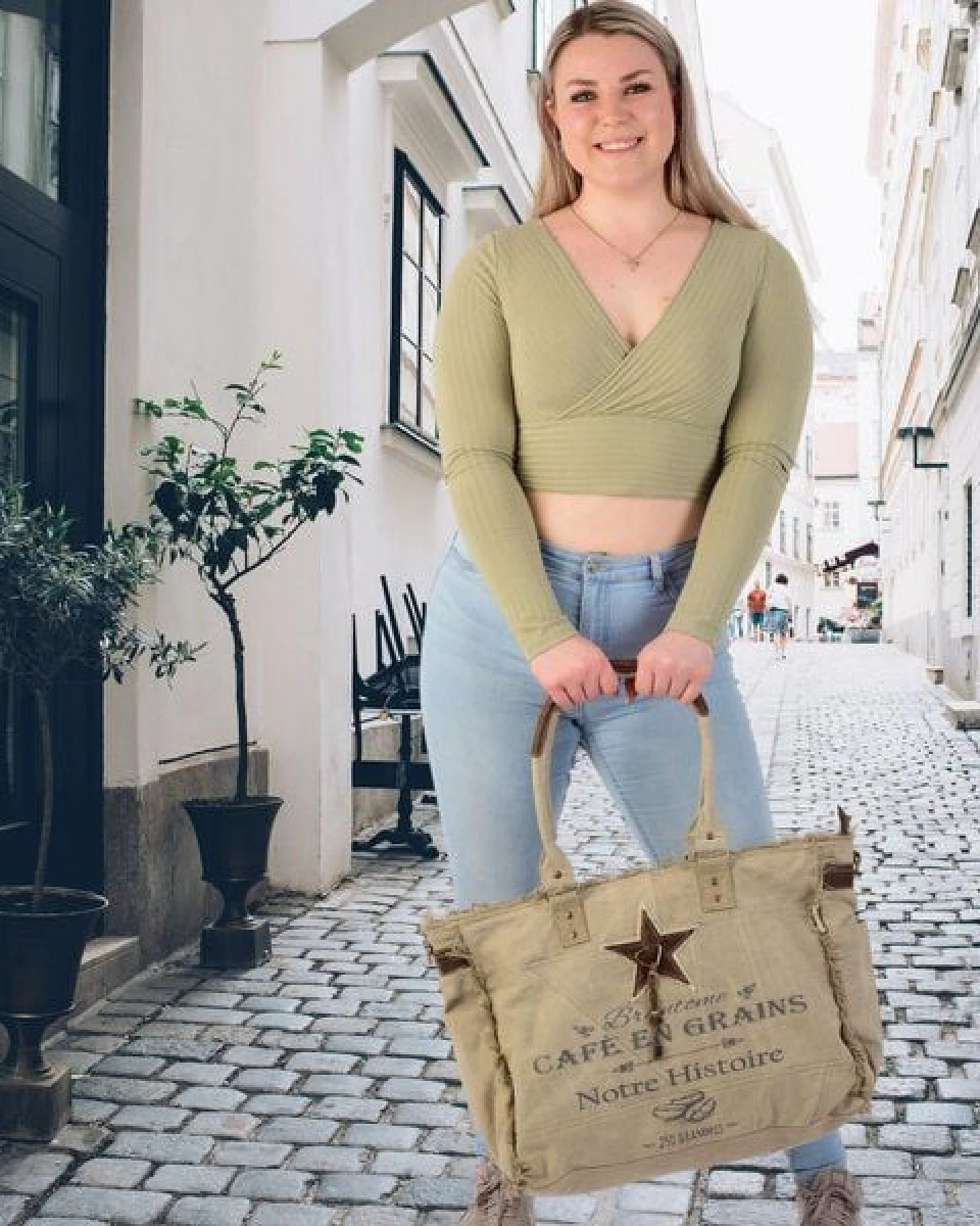 Sunsa Vintage Tasche. XXL Handtasche Canvas Weekender große Sporttasche/ Badetasche. Beige Shopper – Ansicht 4