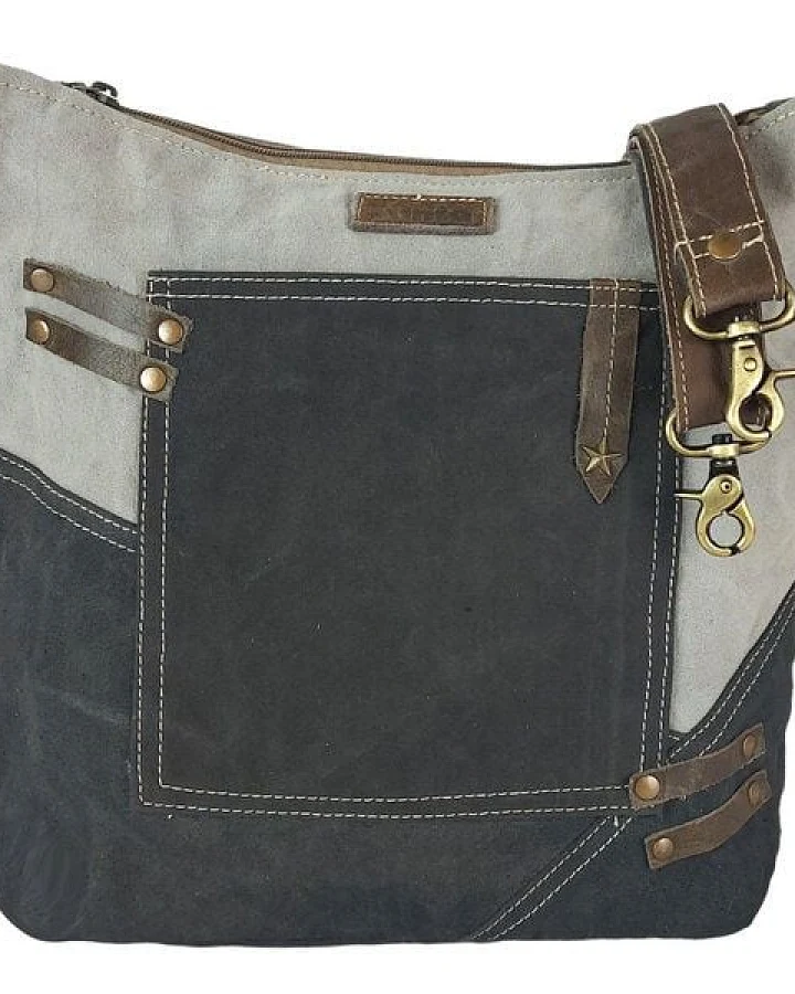 Sunsa Damen Tasche Canvas Umhängetasche grau/ schwarz Schultertasche Damentasche