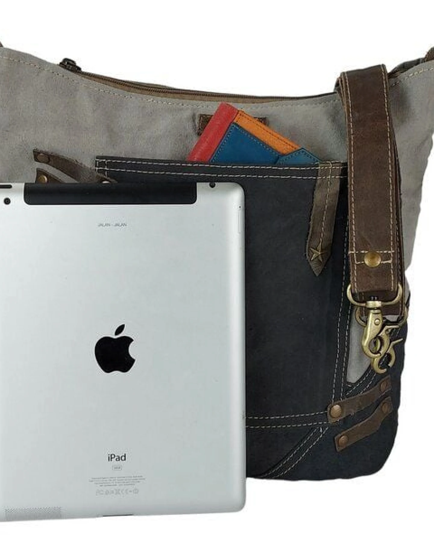 Sunsa Damen Tasche Canvas Umhängetasche grau/ schwarz Schultertasche Damentasche – Ansicht 4