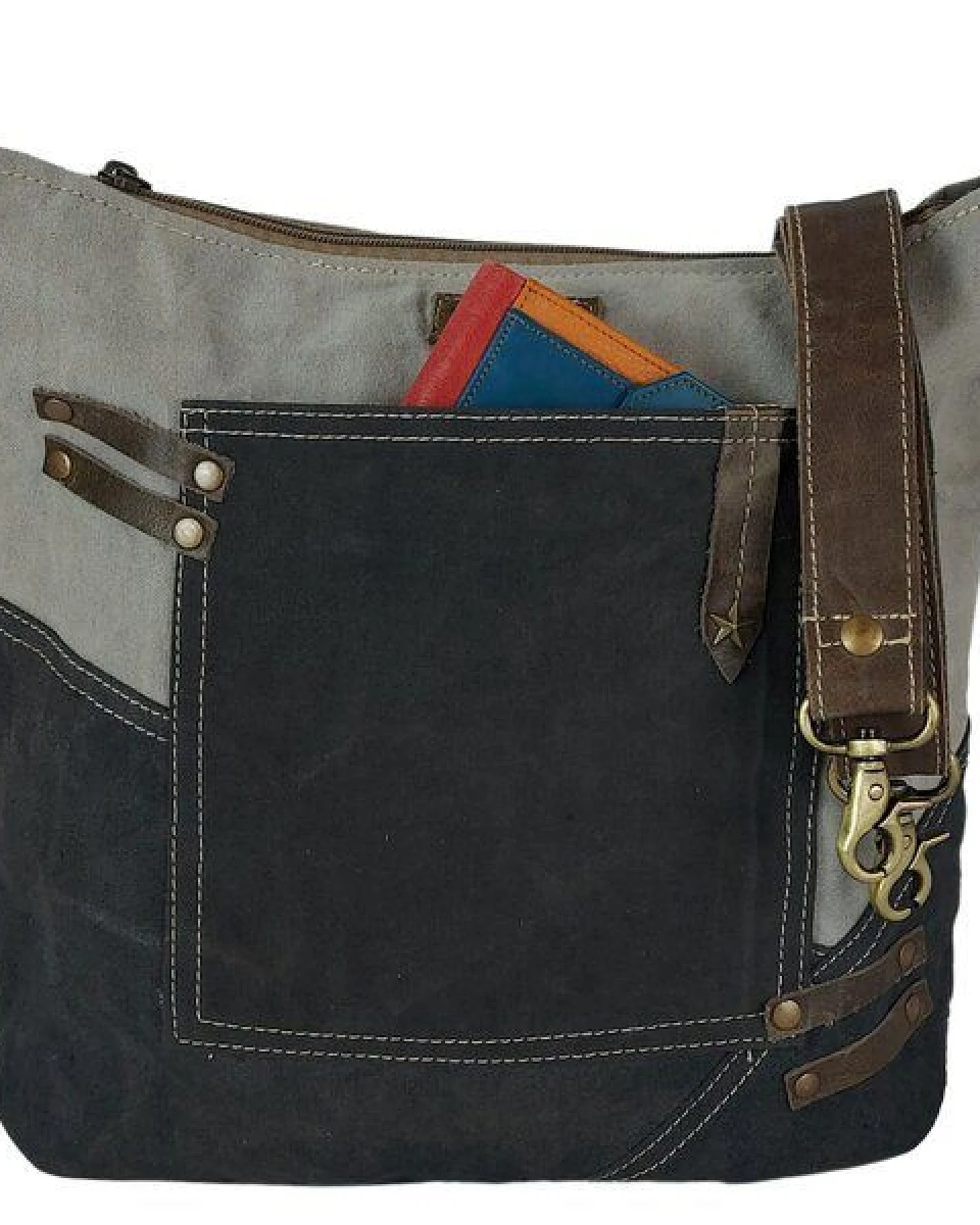 Sunsa Damen Tasche Canvas Umhängetasche grau/ schwarz Schultertasche Damentasche – Ansicht 3