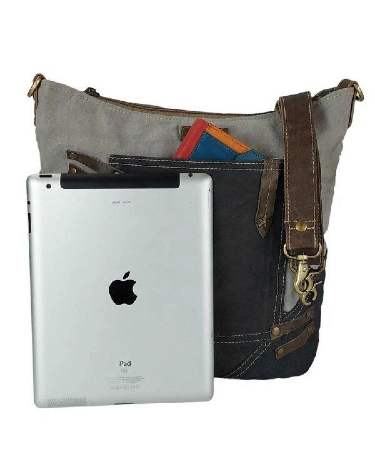 Sunsa Damen Tasche Canvas Umhängetasche grau/ schwarz Schultertasche Damentasche – Ansicht 4