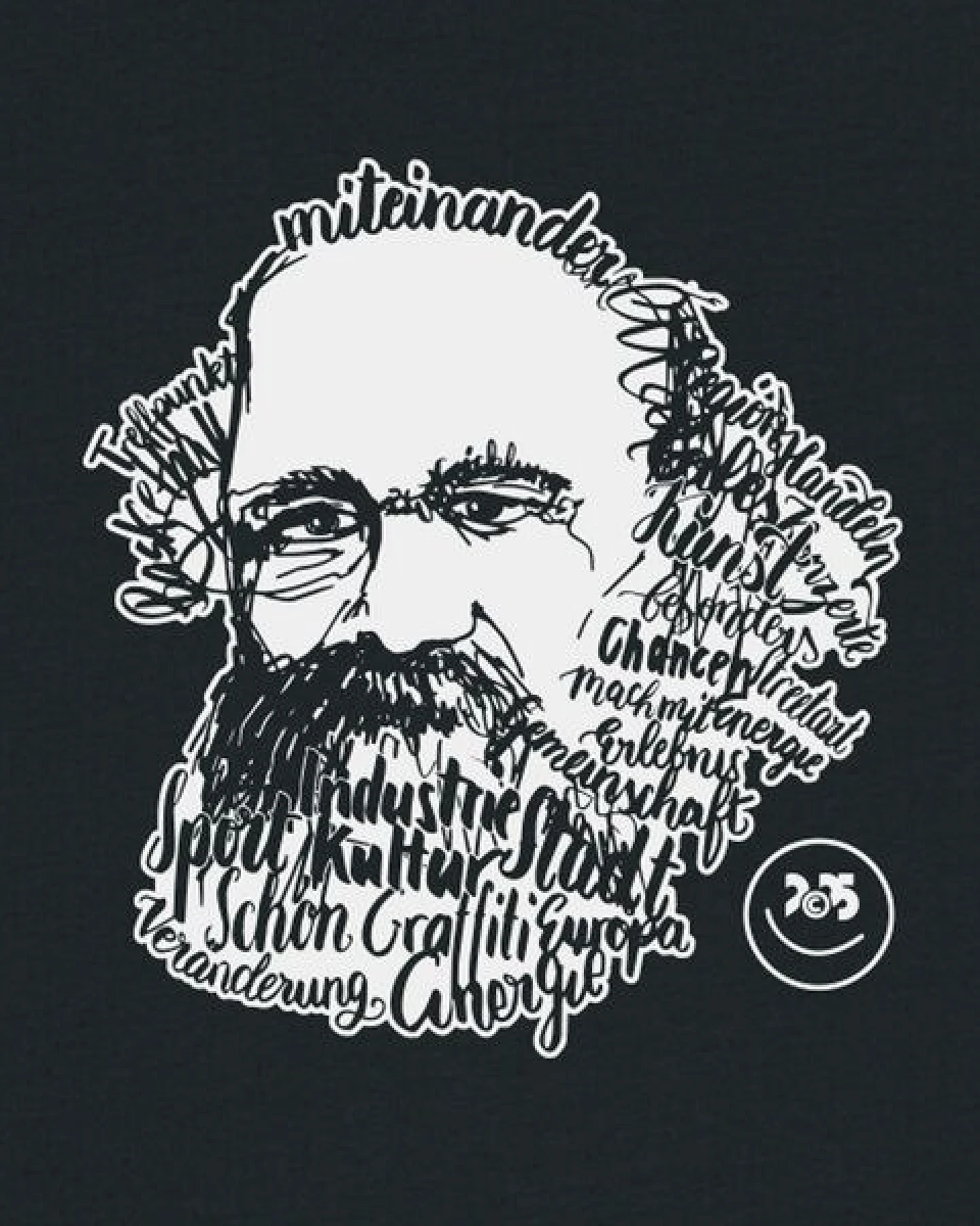 Spangeltangel T-Shirt, Karl-Marx-Motiv bedruckt, Handlettering, Chemnitz, nachhaltig, Stadt, Herren, Damen, Unisex, Biobaumwolle – Ansicht 3