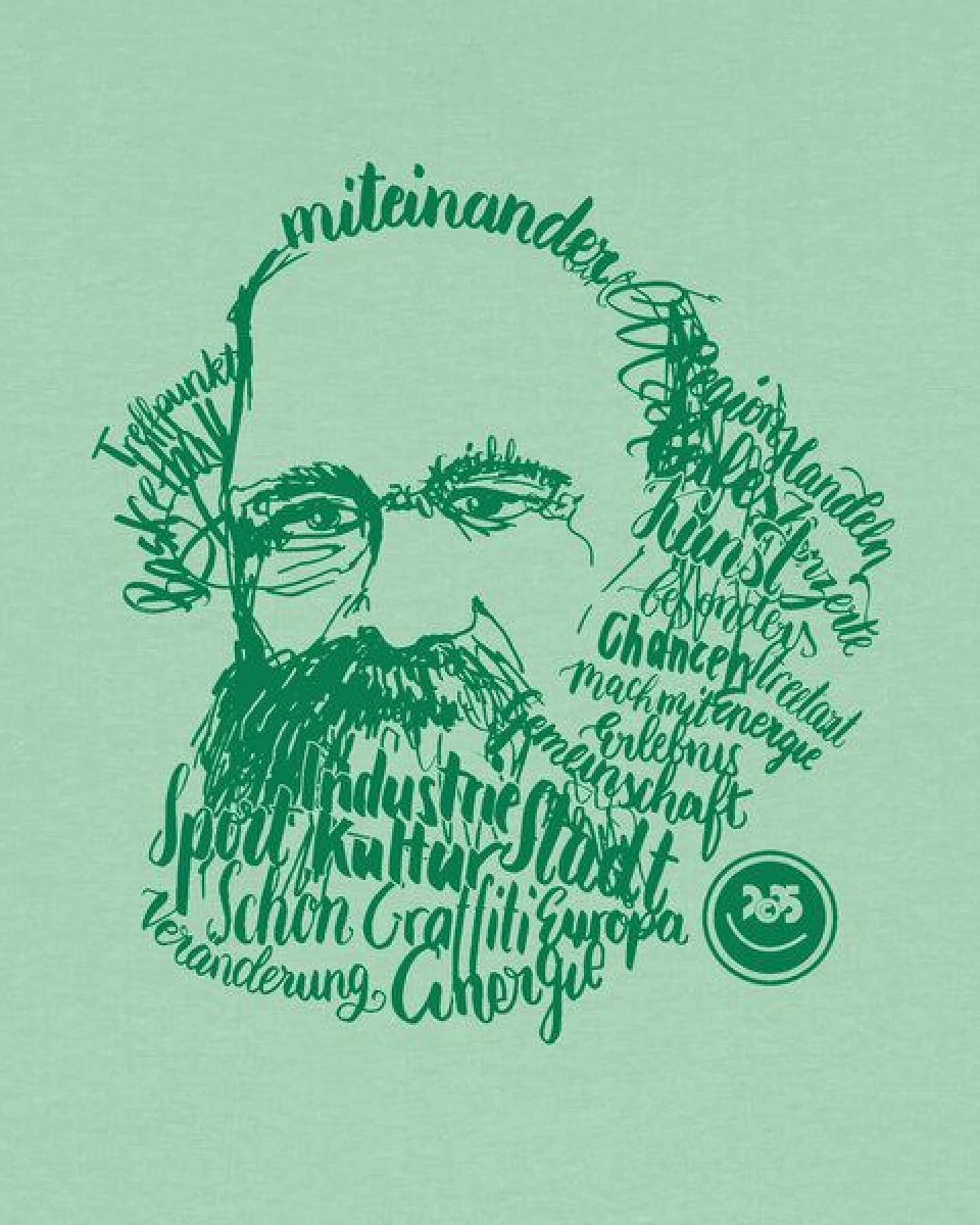 Spangeltangel T-Shirt, Karl-Marx-Motiv bedruckt, Handlettering, Chemnitz, nachhaltig, Stadt, Herren, Damen, Unisex, Biobaumwolle – Ansicht 3