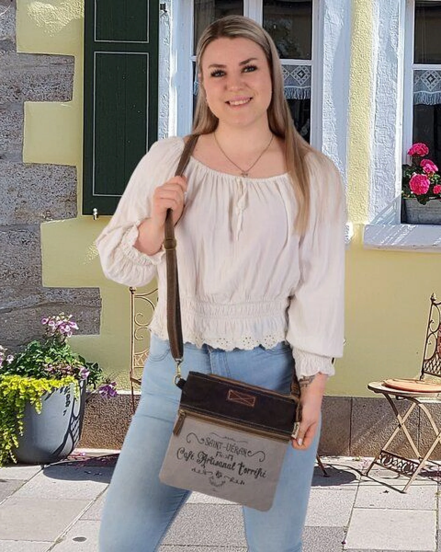 Sunsa Vintage Tasche schwarz grau Umhängetasche kleine Schultertasche – Ansicht 4
