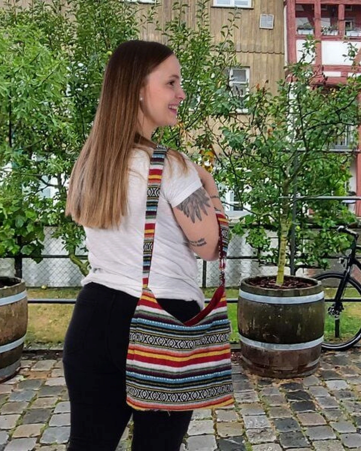 Sunsa Hobo Tasche. Gestreifte Baumwolle Umhängetasche. Vegane Schultertasche. Crossbody bag – Ansicht 4