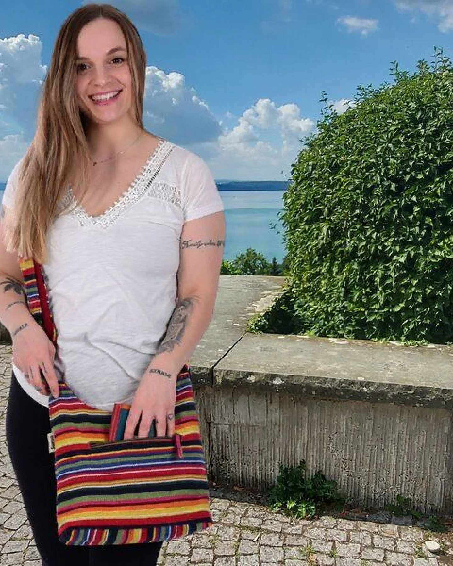 Sunsa Hobo Tasche. Gestreifte Baumwolle Umhängetasche. Vegane Schultertasche. Crossbody bag – Ansicht 2
