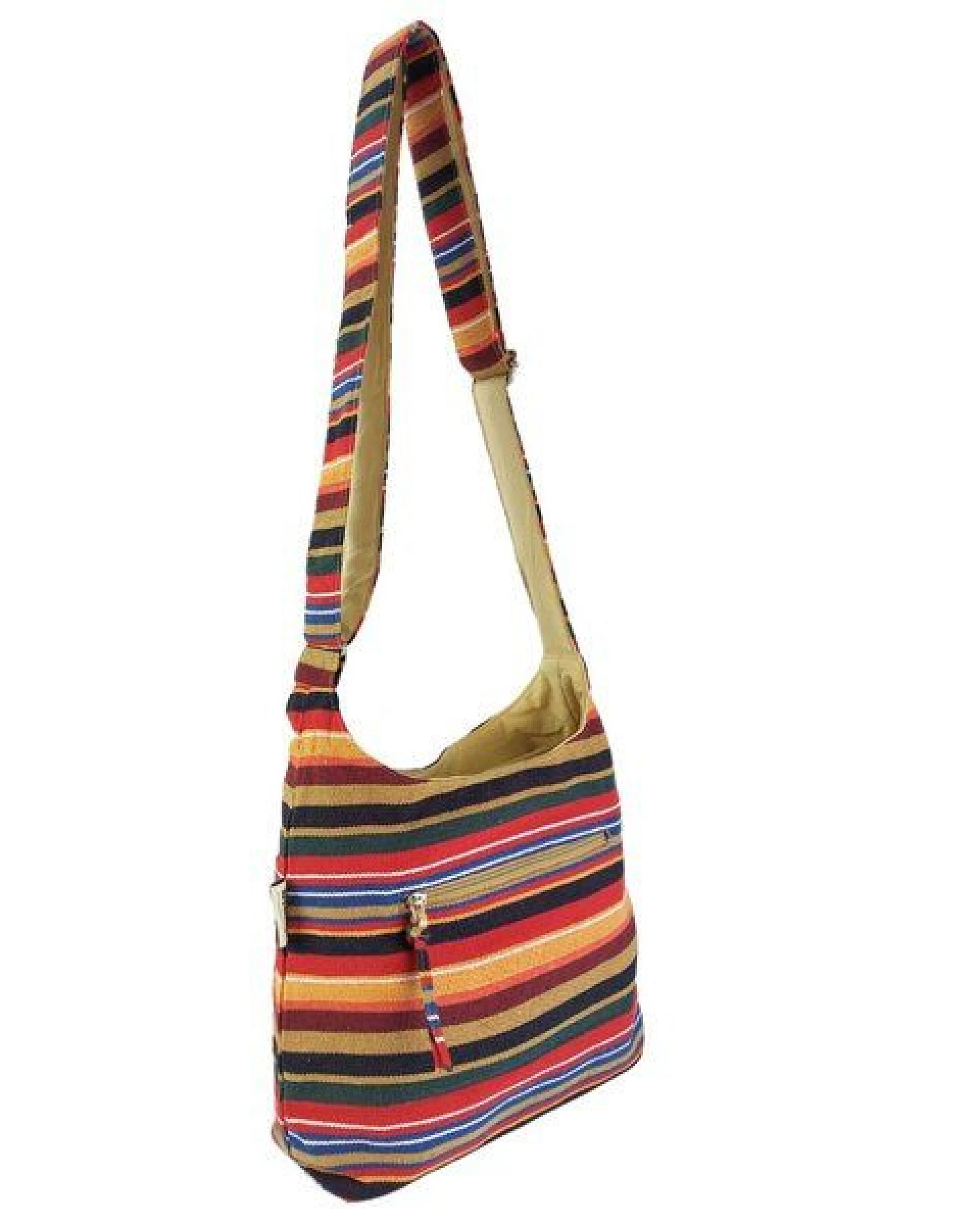Sunsa Hobo Tasche. Gestreifte Baumwolle Umhängetasche. Vegane Schultertasche. Crossbody bag – Ansicht 3