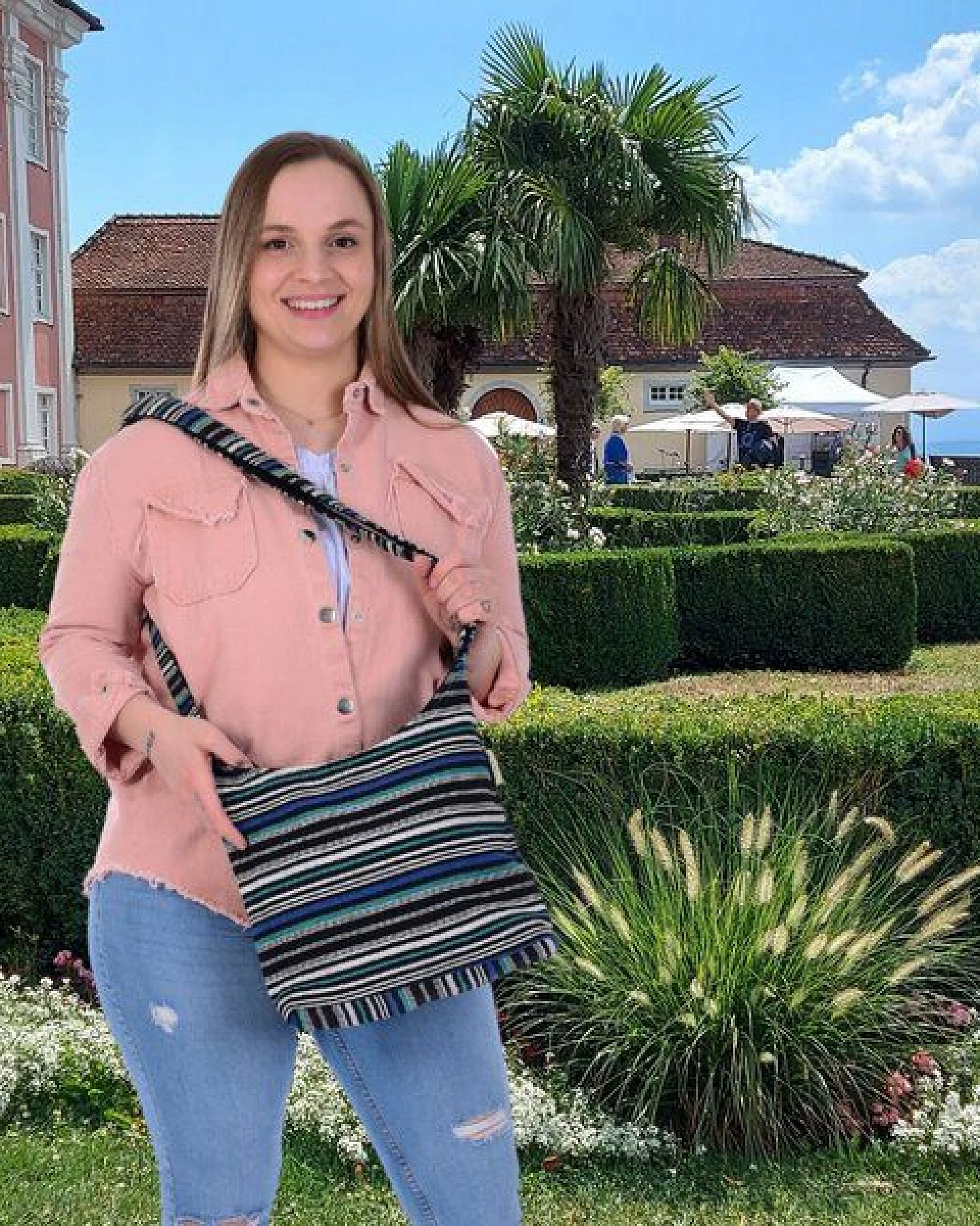 Sunsa Hobo Tasche. Gestreifte Baumwolle Umhängetasche. Vegane Schultertasche. Crossbody bag – Ansicht 2