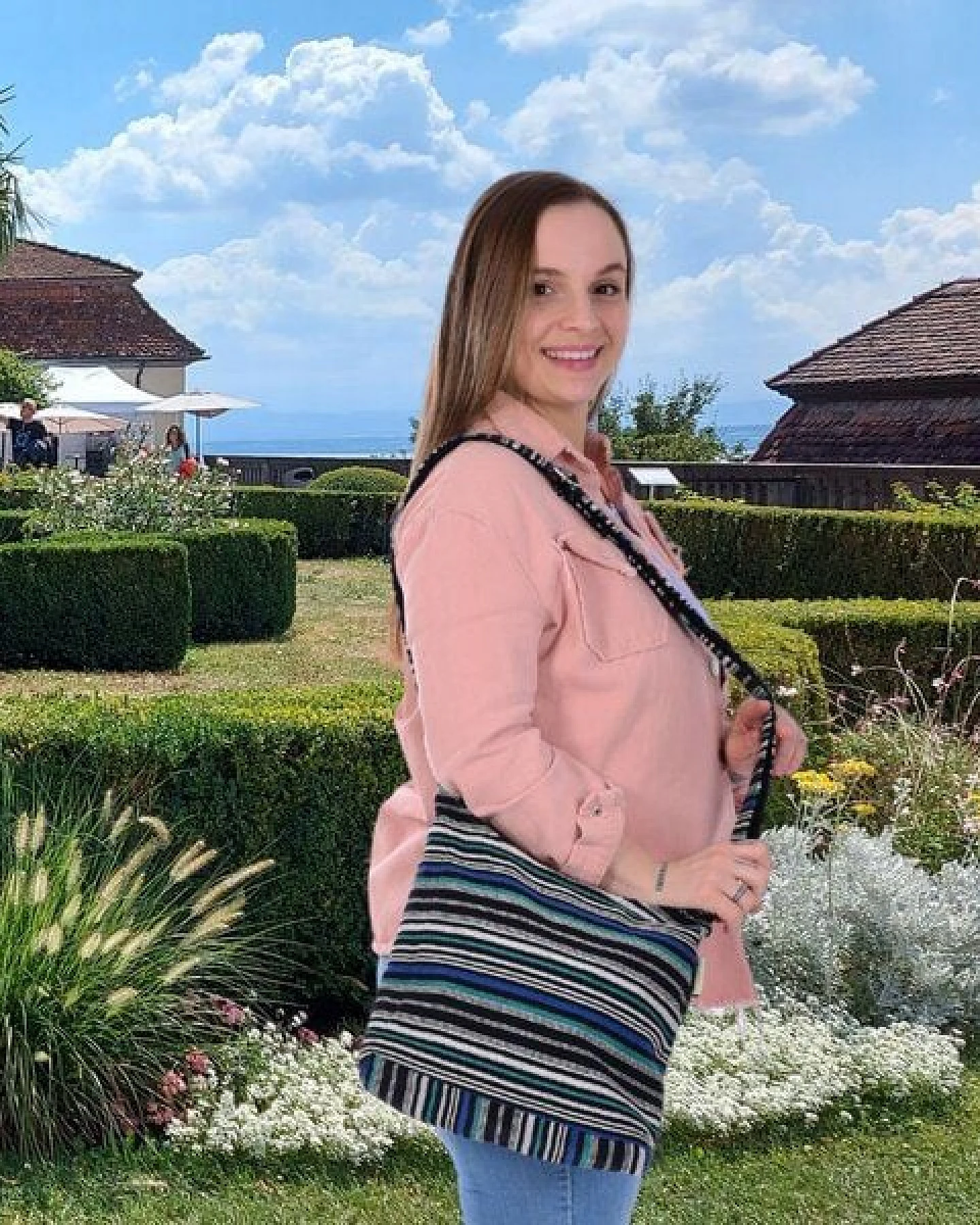 Sunsa Hobo Tasche. Gestreifte Baumwolle Umhängetasche. Vegane Schultertasche. Crossbody bag – Ansicht 4