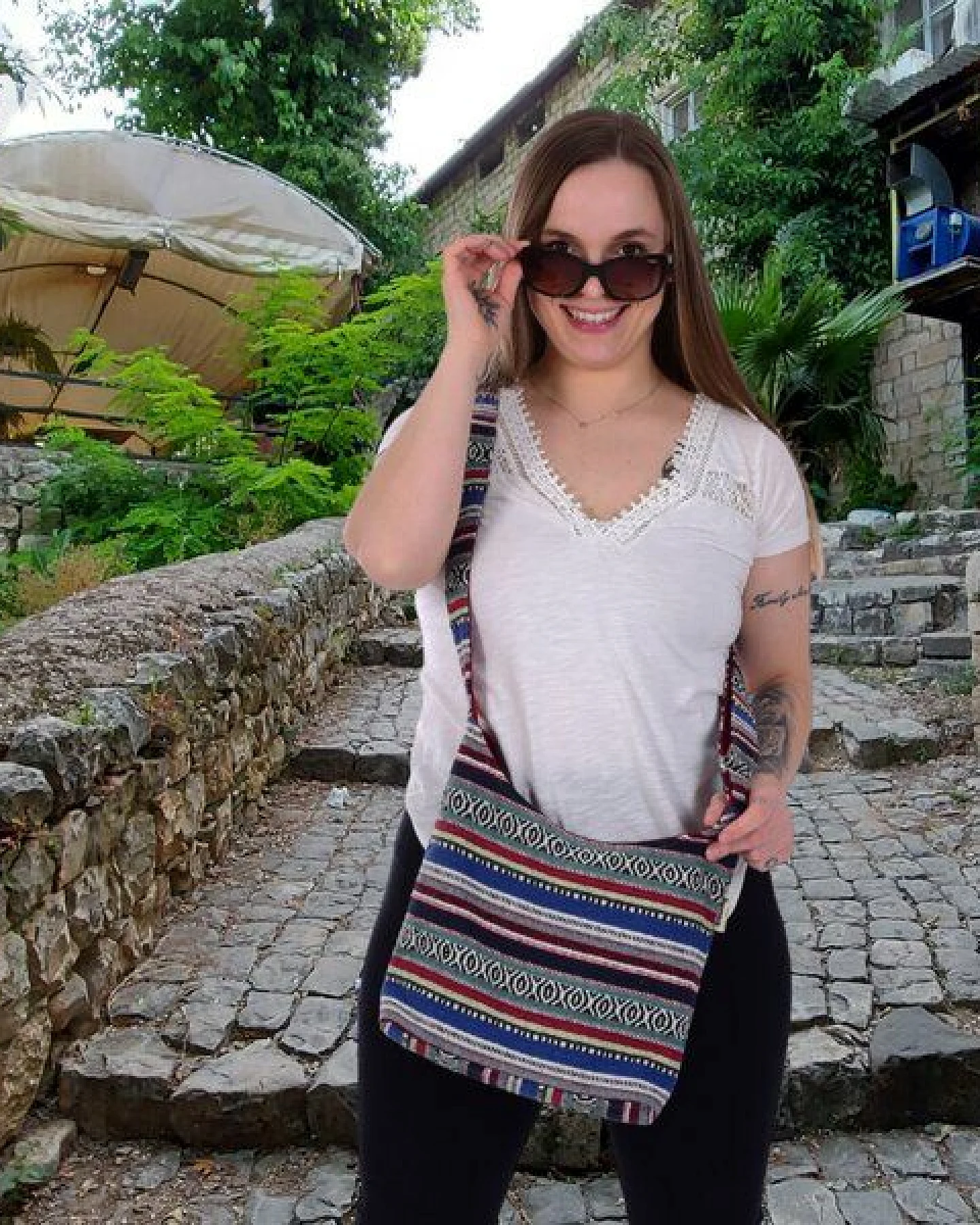 Sunsa Hobo Tasche. Gestreifte Baumwolle Umhängetasche. Vegane Schultertasche. Crossbody bag – Ansicht 2