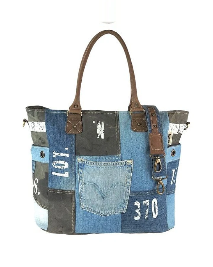 Sunsa XXL Vintage Tasche, nachhaltige Weekender Canvas/ Jeans Shopper