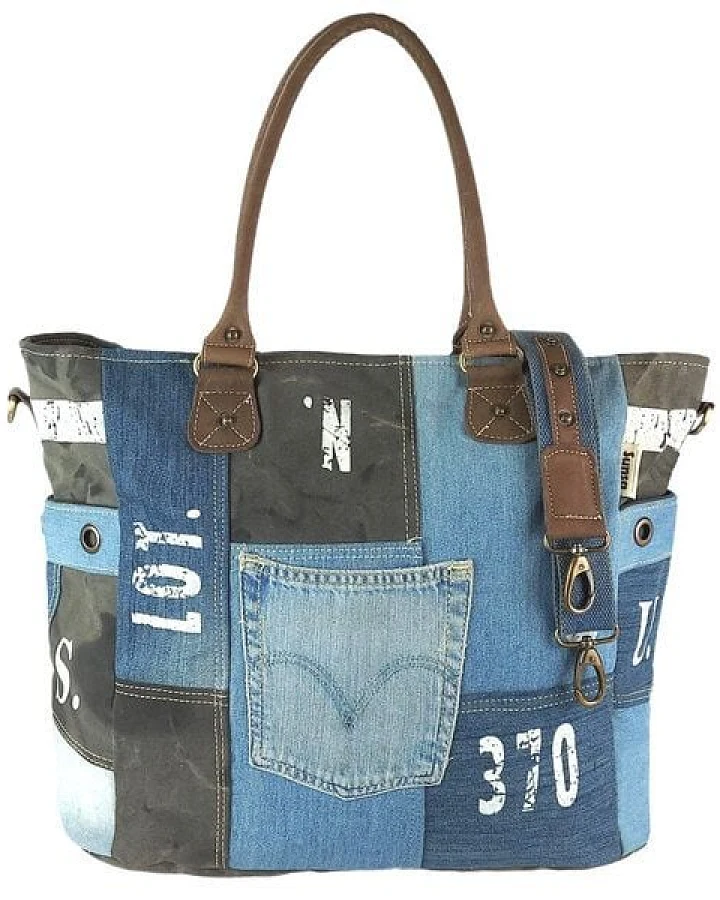 Sunsa XXL Vintage Tasche, nachhaltige Weekender Canvas/ Jeans Shopper