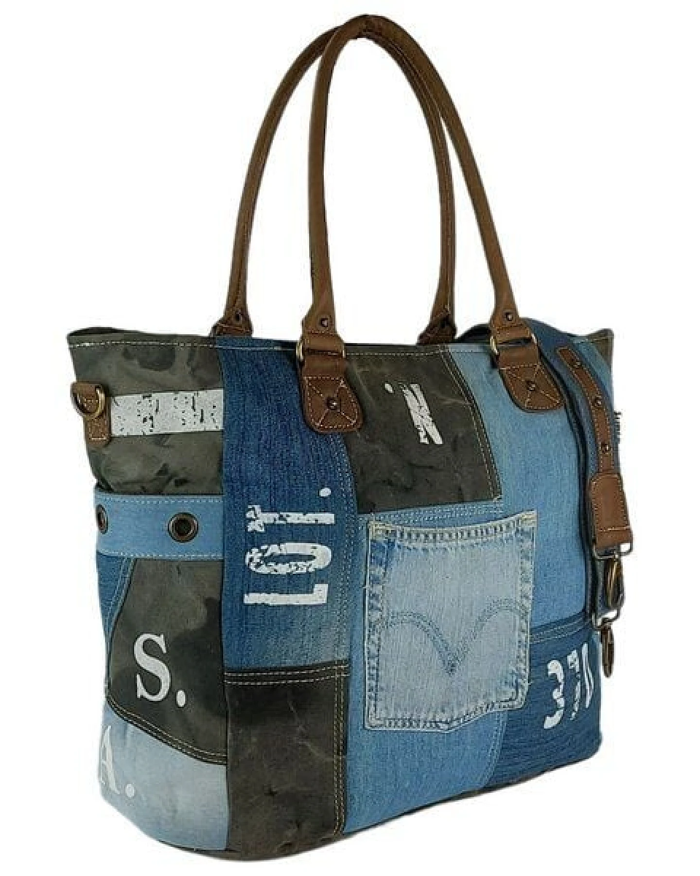 Sunsa XXL Vintage Tasche, nachhaltige Weekender Canvas/ Jeans Shopper – Ansicht 3