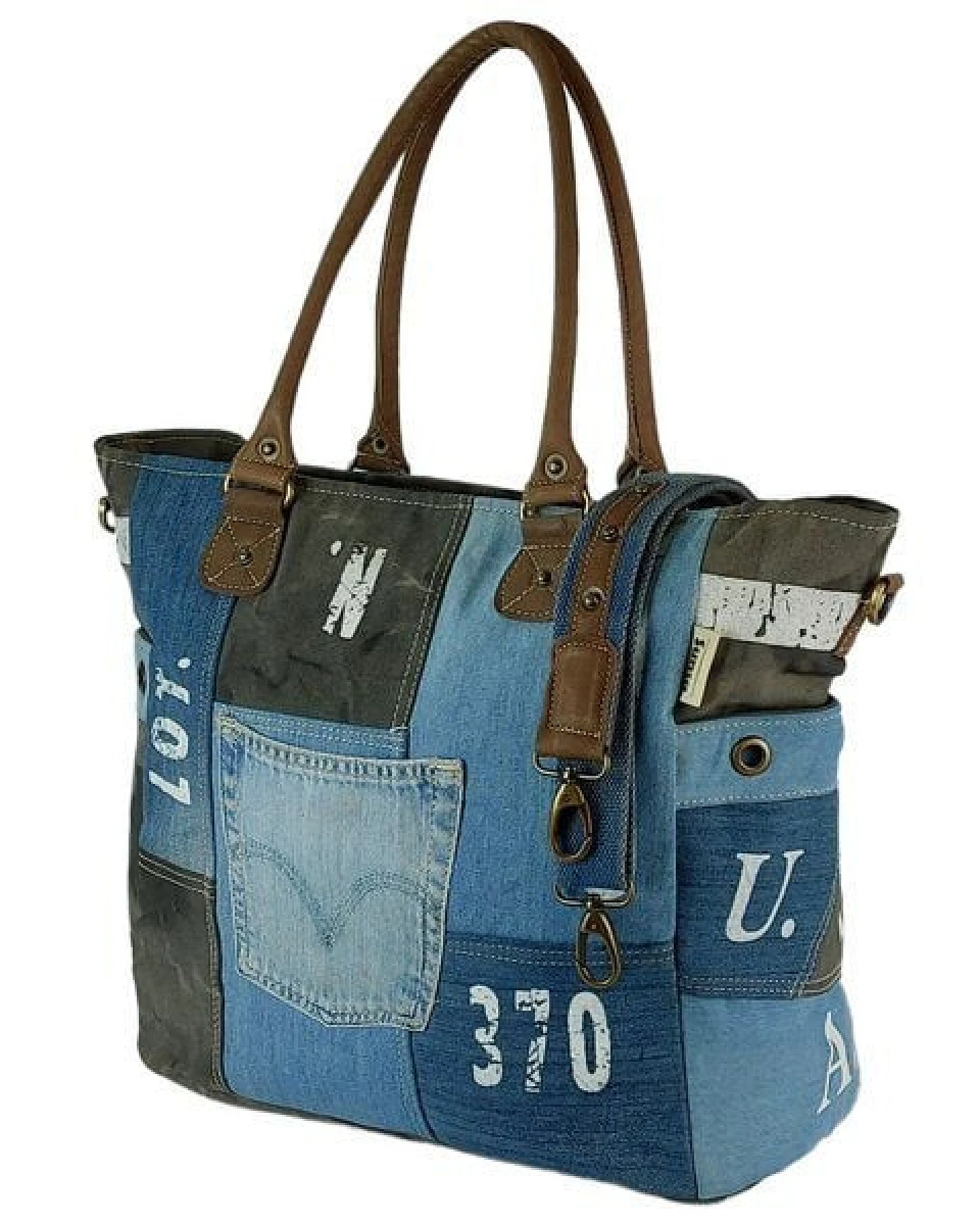 Sunsa XXL Vintage Tasche, nachhaltige Weekender Canvas/ Jeans Shopper – Ansicht 4