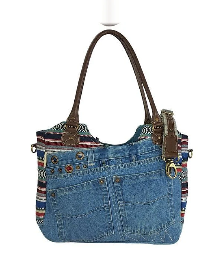 Sunsa Handtasche aus recycelter Jeans & Canvas. Nachhaltige große Schultertasche große Shopper